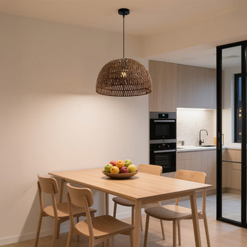 Campana 20" Bohemian Modern Woven Rattan/Iron LED Pendant